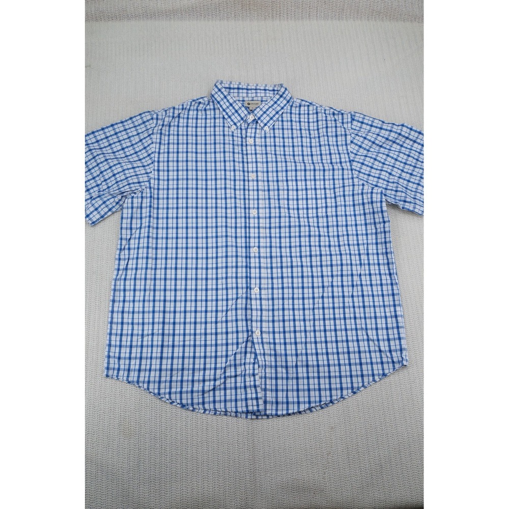 Haggar Shirt Mens Extra Large Blue White Check Short Sleeve Button Up Down Front